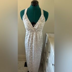 A|X Armani Exchange Criss-Cross Back Maxi Dress (White/Grey, Patterned, US 0)